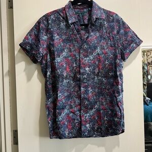 Perry Ellis Blue and Red Casual Button Down Shirt